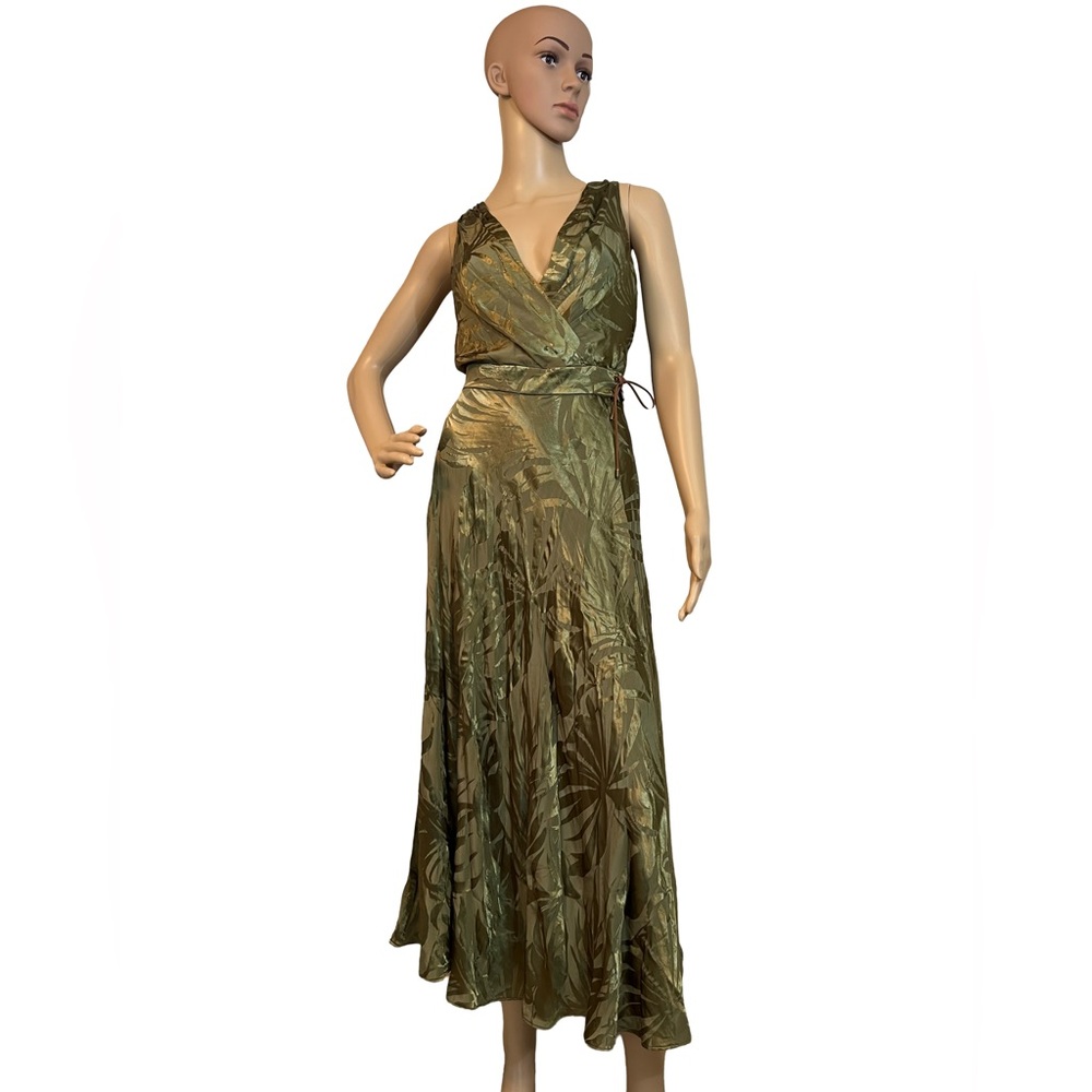 Ralph Lauren Size 6 NWT Olive Green Palm Leaf Sleeveless Midi Dress (0431) - Picture 3 of 13